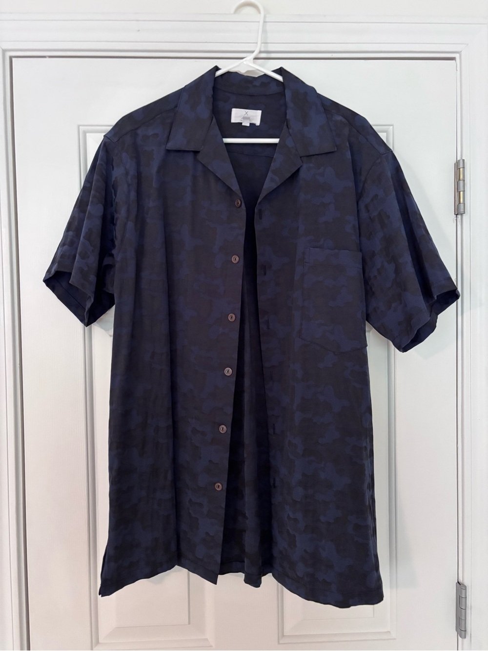 Men's Short-Sleeve Navy Camo Button-Down Shirt